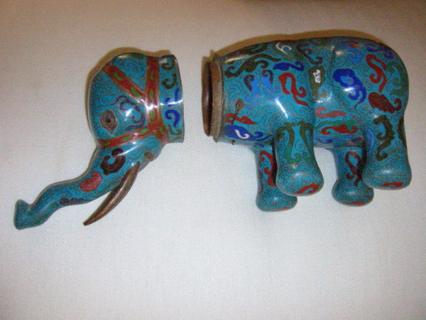 Asian Chinese Cloisonne Elephant Jar Figurative Blue Red Enameling - Designer Unique Finds 
 - 9