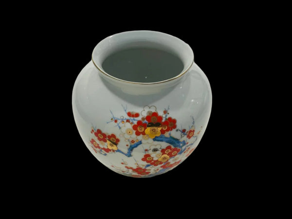 Porcelain Baluster Flower Vase Decorated Painted Gold Red Blooms