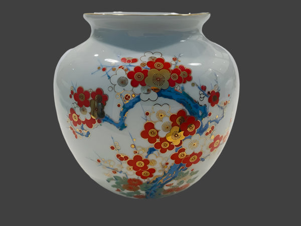 Porcelain Baluster Flower Vase Decorated Painted Gold Red Blooms