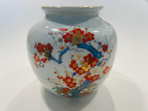 Porcelain Baluster Flower Vase Decorated Painted Gold Red Blooms