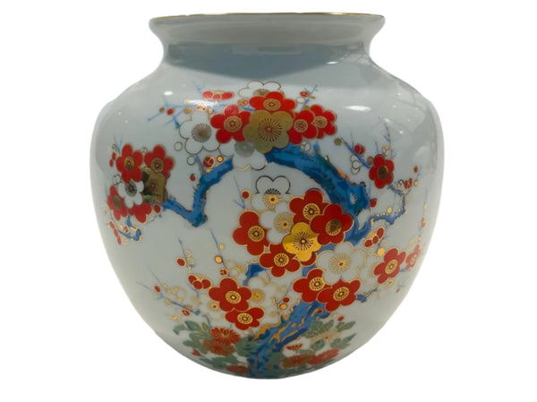 Porcelain Baluster Flower Vase Decorated Painted Gold Red Blooms