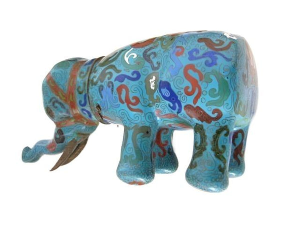 Asian Chinese Cloisonne Elephant Jar Figurative Blue Red Enameling - Designer Unique Finds 
 - 1