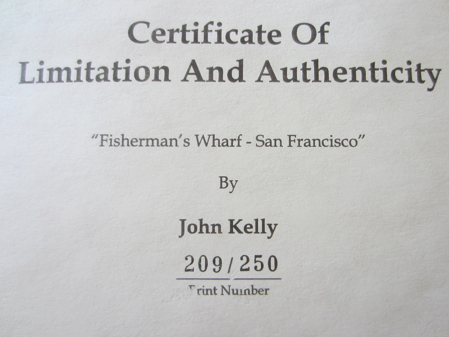 John Kelly San Francisco Pencil Signed LE Entitled Fisherman Wharf Serigraph