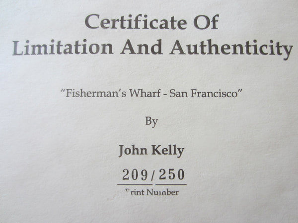 John Kelly San Francisco Pencil Signed LE Entitled Fisherman Wharf Serigraph