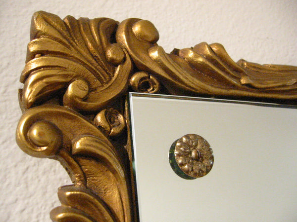 Gold Leaf Ruffled Wood Mirror Decorated Brass Buttons - Designer Unique Finds 
 - 2