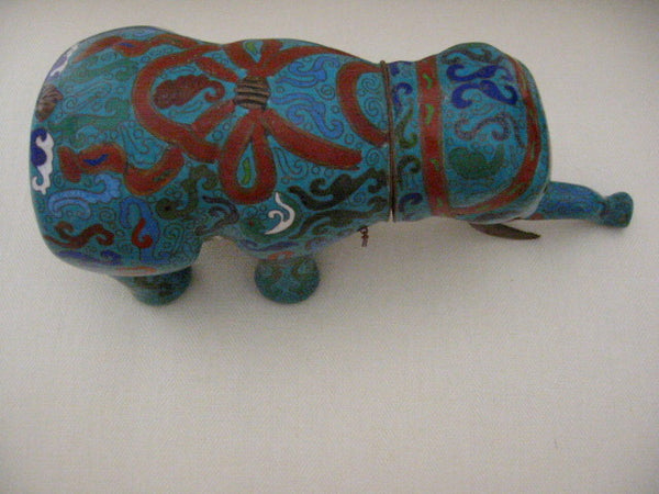 Asian Chinese Cloisonne Elephant Jar Figurative Blue Red Enameling - Designer Unique Finds 
 - 8