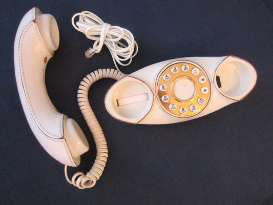 Genie Eames Style Tan Leather Retro Telephone Brass Dial - Designer Unique Finds 
 - 1