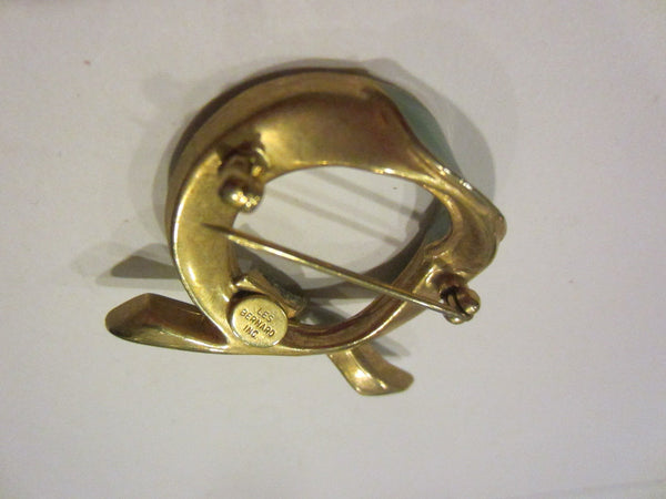 Les Bernard Blue Enamel Brooch Gold Plated Decorated Rhinestones - Designer Unique Finds 
 - 2