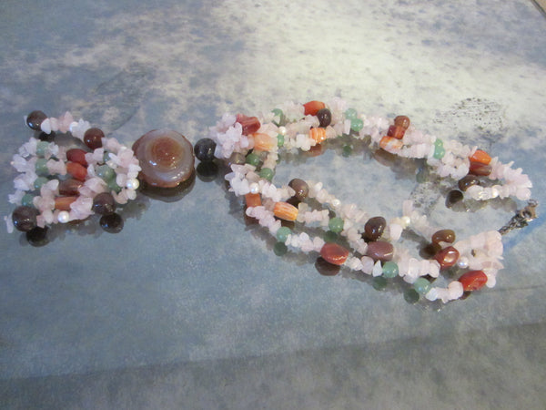 Rose Cut Carnelian Quartz Tassel Motif Multi Strands Beads Necklace - Designer Unique Finds 