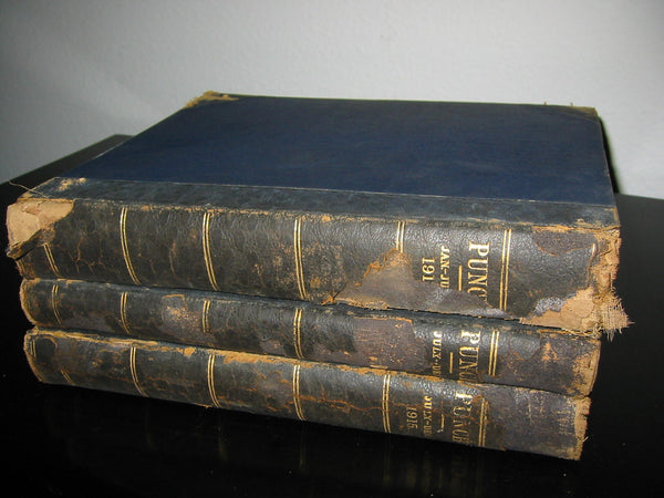Antique Illustrated Punch In Leather Bounds 3 Volumes English Political Satire Journals