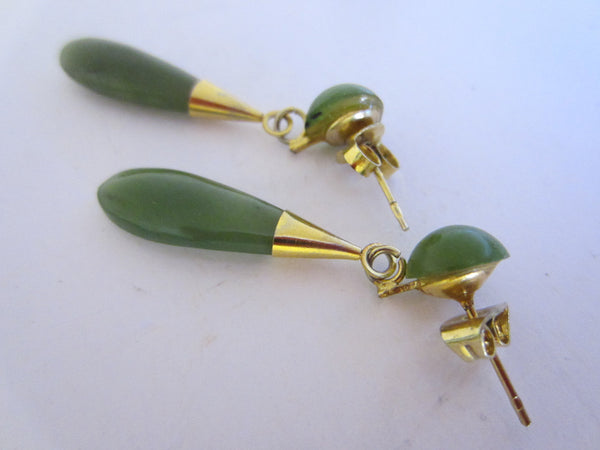 Mid Century Asian Green Jade Earrings Gold Plated - Designer Unique Finds 
 - 4