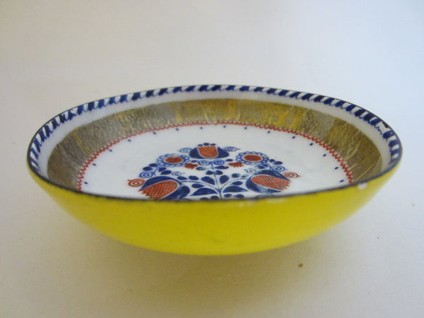 Miniature Metal Dish Hand Painted Crafted Floral Indigo Medallion - Designer Unique Finds 