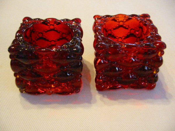Ruby Glass Diamond Beading Votive Candle Holders Open Salt Pepper - Designer Unique Finds 