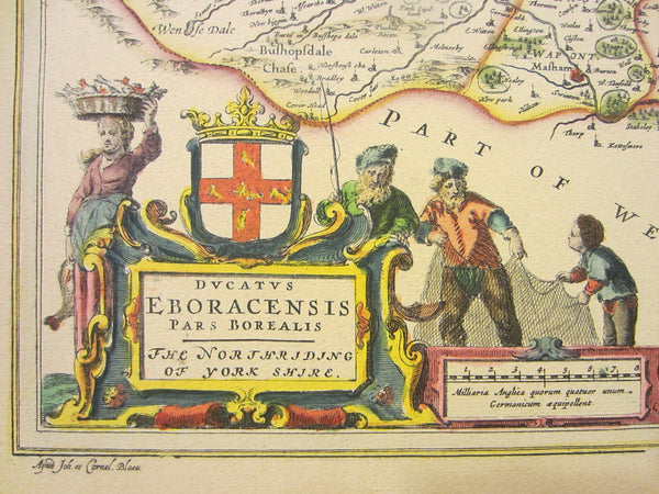 Yorkshire North Riding Map Elaborated Hand Decorated Art by Blaeu - Designer Unique Finds 