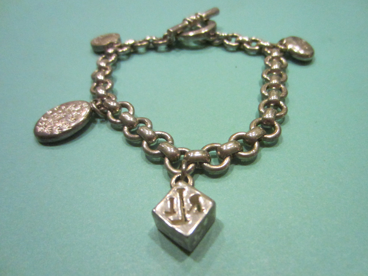 Ralph Lauren Silver Charm Bracelet Link Chain Toggle Clasp - Designer Unique Finds 