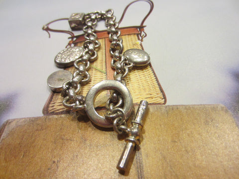 Ralph Lauren Silver Charm Bracelet Link Chain Toggle Clasp - Designer Unique Finds 