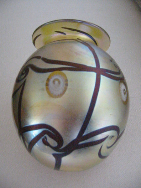 Eickholt Abstract Iridescent Glass Vase Artist Signed - Designer Unique Finds 
 - 3