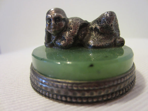 Miniature Sterling Abstract Figure Green Jade Stand - Designer Unique Finds 