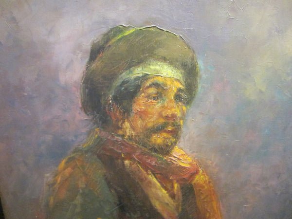 Portrait of a A Man Impressionist Tribal Oil On Canvas Signed Painting