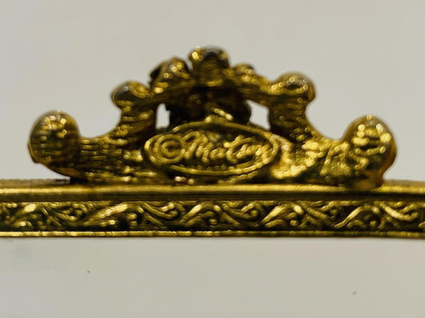 Matson Brass Jewelry Box Beveled Glass Flip Top Filigree Footed