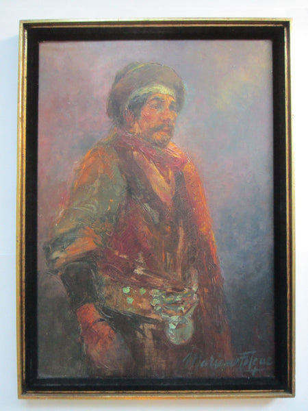 Portrait of a A Man Impressionist Tribal Oil On Canvas Signed Painting
