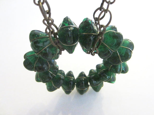 Venetian Green Glass Pendant Folk Art Link Necklace - Designer Unique Finds 
