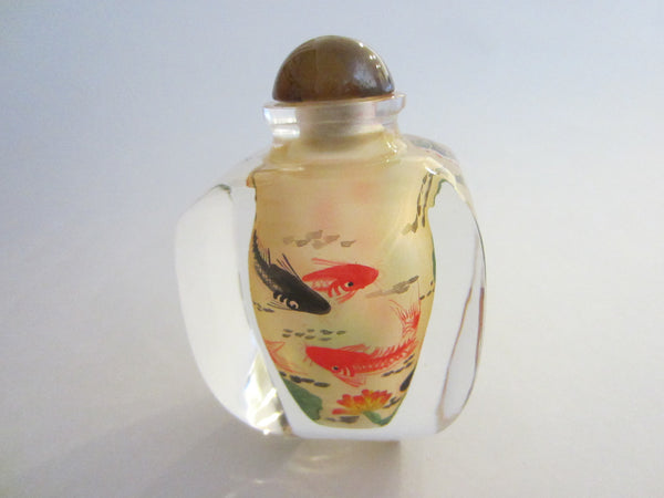 Interior Painted Koi Fish Crystal Agate Stopper Snuff Bottle