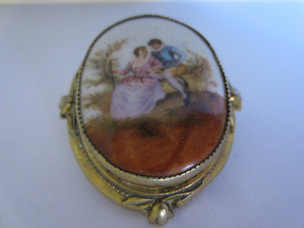 Victorian Porcelain Brooch Hand Painted Romance Scene Marked - Designer Unique Finds 
 - 4