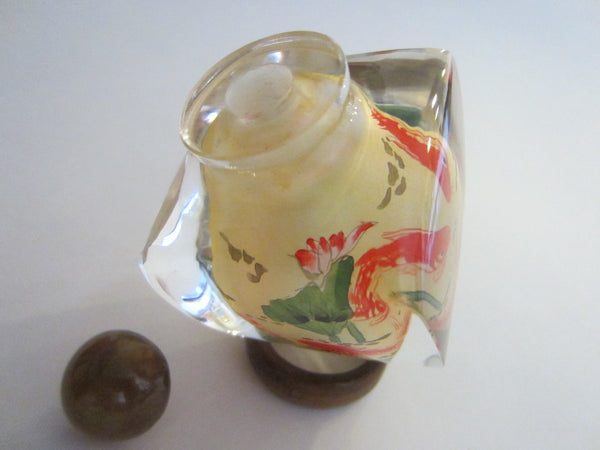 Oriental Snuff Bottle Interior Painted Nautical Glass Agate Stopper - Designer Unique Finds 