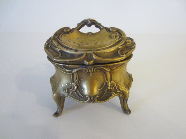 Art Deco Bronze Jewelry Box Decorated Flowers Scrolled Raised Footed