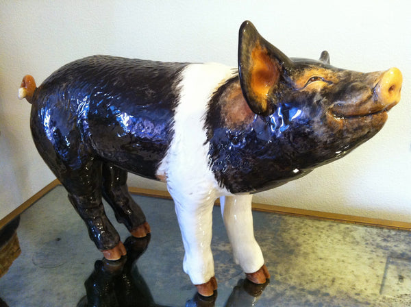 Ceramic Life Size Ceramic Pig Glazed Sculpture Signed Townsend