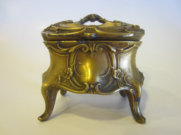 Art Deco Jewelry Box Highly Decorated Scrolled Footed Floral Medallion - Designer Unique Finds 
