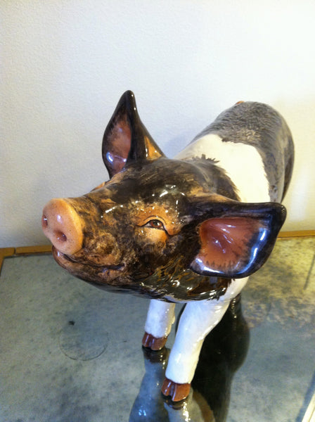 Ceramic Life Size Ceramic Pig Glazed Sculpture Signed Townsend