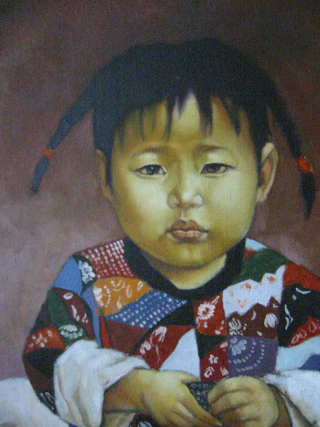 Chinese Child Portrait Oil On Canvas Religious Inspire - Designer Unique Finds 
 - 1