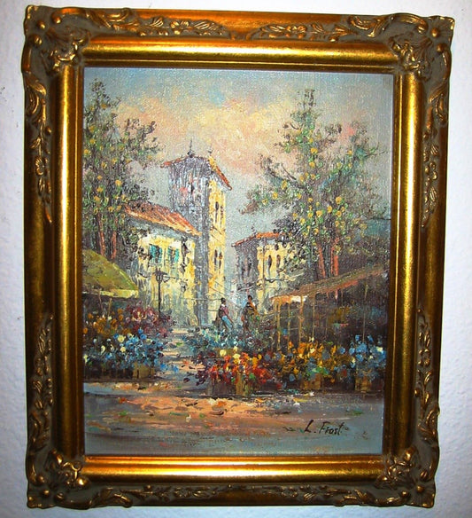 Botanical Oil On Panel Signed L Frost Impressionist Cityscape - Designer Unique Finds 