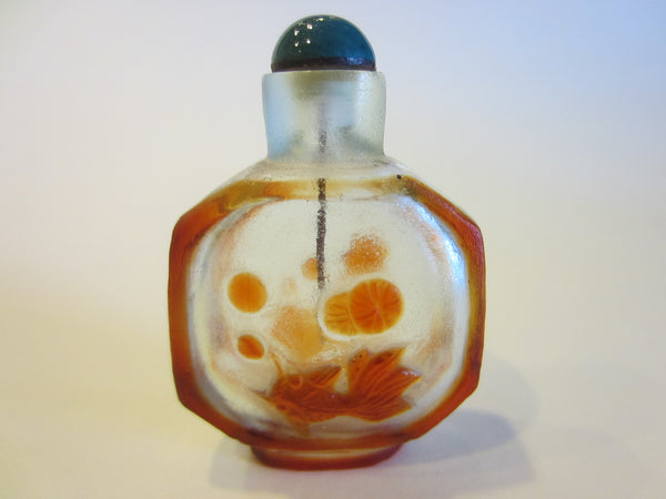 Chinese Miniature Peking Glass Fish Overlay Snuff Bottle - Designer Unique Finds 
