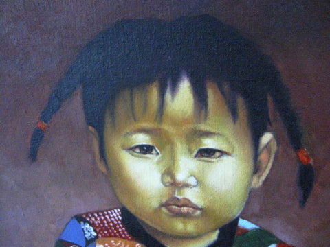 Chinese Child Portrait Oil On Canvas Painting - Designer Unique Finds  - 3