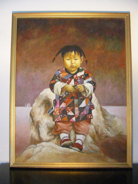 Chinese Child Portrait Oil On Canvas Religious Inspire - Designer Unique Finds 
 - 2