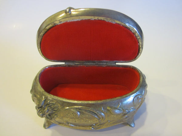 Empress Silver Art Deco Metal Signature Jewelry Box Floral Design