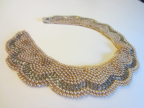 Delco Japan Bib Necklace Collar Decorated Pearl Beads