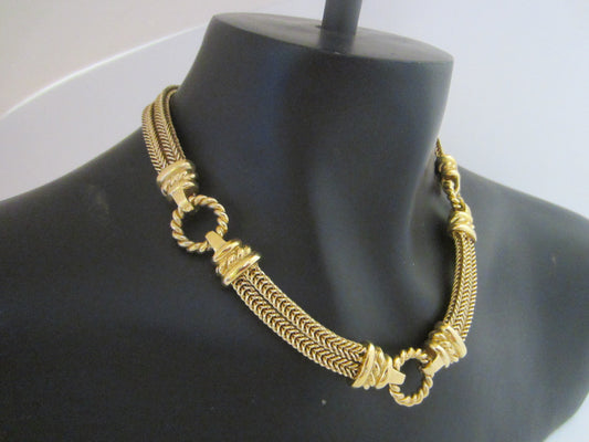 Gold Plated Mid Century Modern Wowen Cable Necklace - Designer Unique Finds 