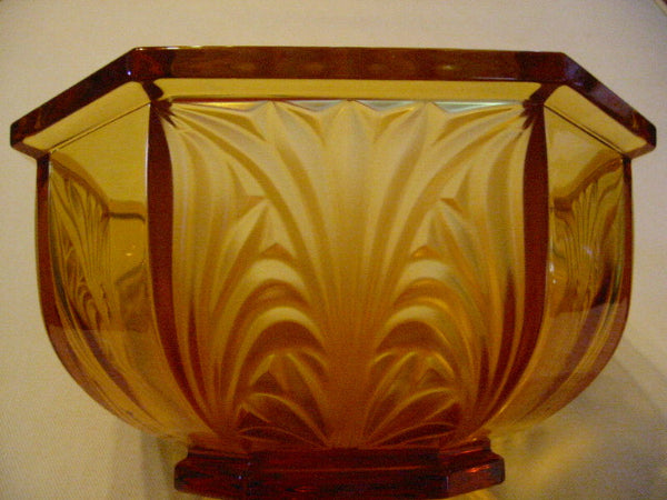 Hexagonal Amber Crystal Bowl Floral Relief From Germany - Designer Unique Finds 
 - 4