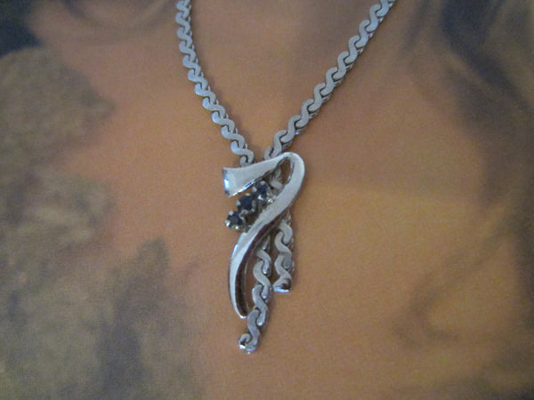 Wenz Silver Sapphire Necklace Marked Numbered - Designer Unique Finds 
