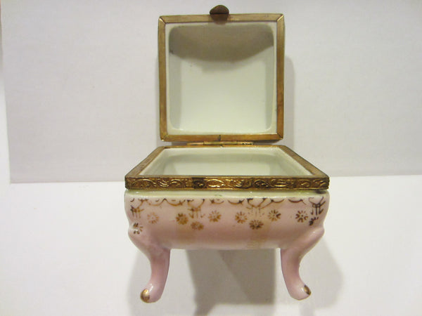 Royal Vienna Pink Porcelain Bronze Jewelry Box On Stand Hand Decorated Medallion - Designer Unique Finds 
 - 4