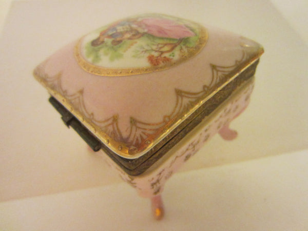 Royal Vienna Pink Porcelain Bronze Jewelry Box On Stand Hand Decorated Medallion - Designer Unique Finds 
 - 3