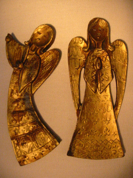 Italian Angels Antiqued Gold Wall Decor Gilt Wood Hand Carved - Designer Unique Finds 
