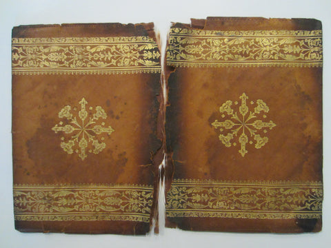Italian Tan Leather Distressed Book Cover Gold Embossed 
