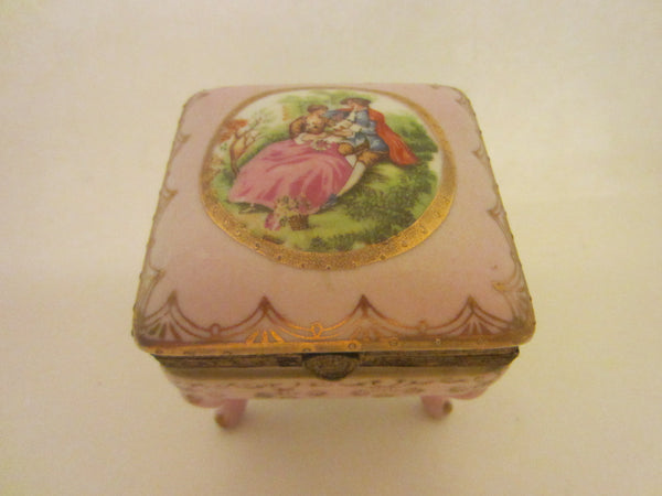 Royal Vienna Pink Porcelain Bronze Jewelry Box On Stand Hand Decorated Medallion - Designer Unique Finds 
 - 7