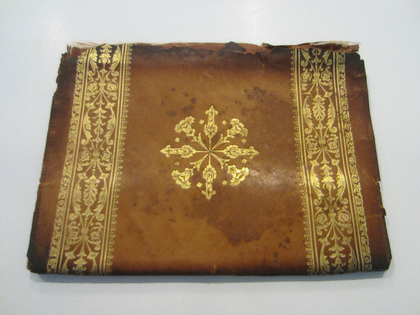 Italian Tan Leather Distressed Book Cover Gold Embossed