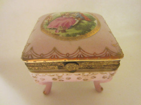 Royal Vienna Pink Porcelain Bronze Jewelry Box On Stand Hand Decorated Medallion - Designer Unique Finds 
 - 1